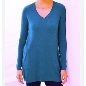 Purejill Women's Tunic Sweater Size Medium Petite Cashmere Blend Pullover Blue